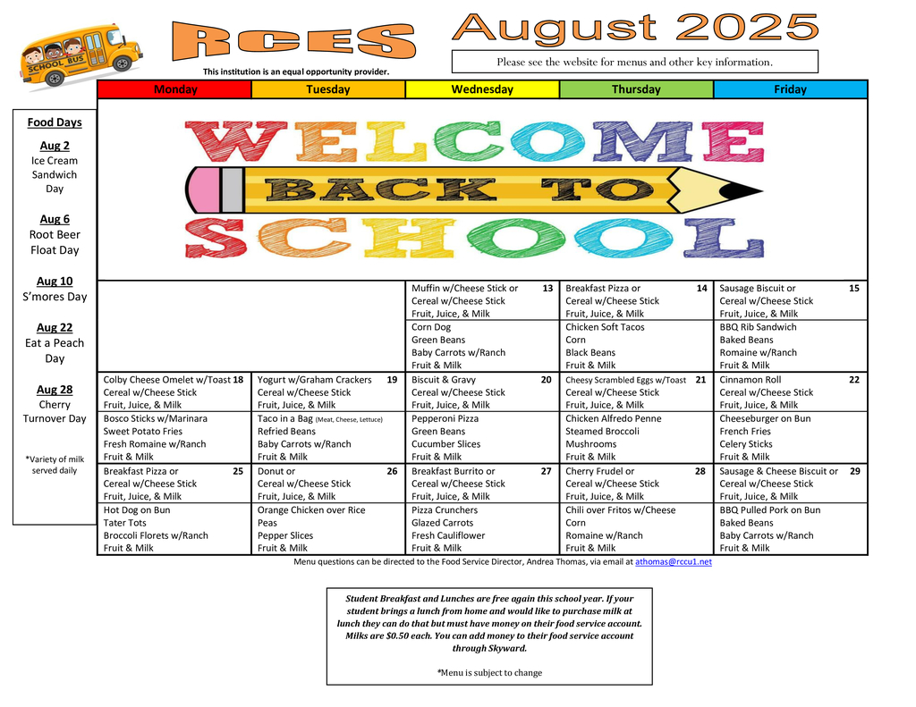 RCES Aug 2025 Menu
