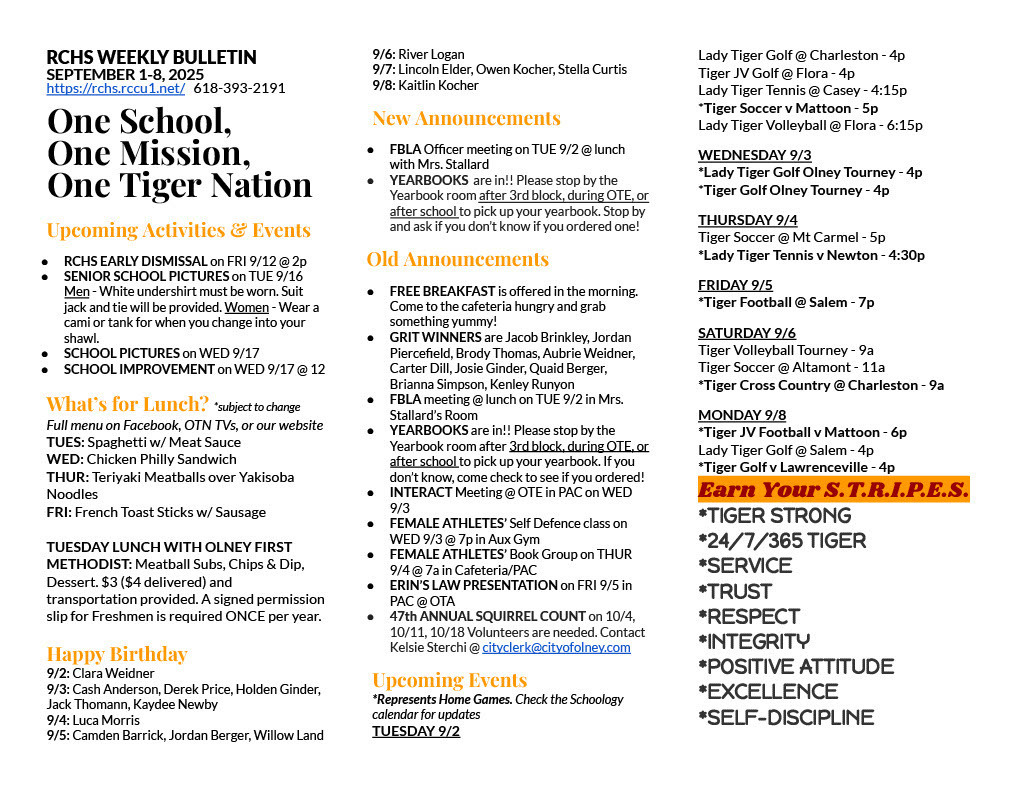 9/1-9/3 RCHS Weekly Bulletin