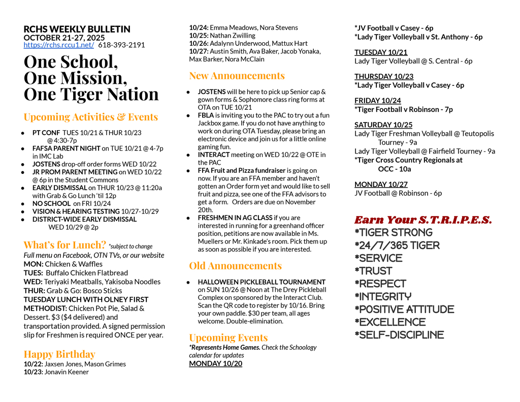 RCHS Weekly Bulletin 10/20-10/27