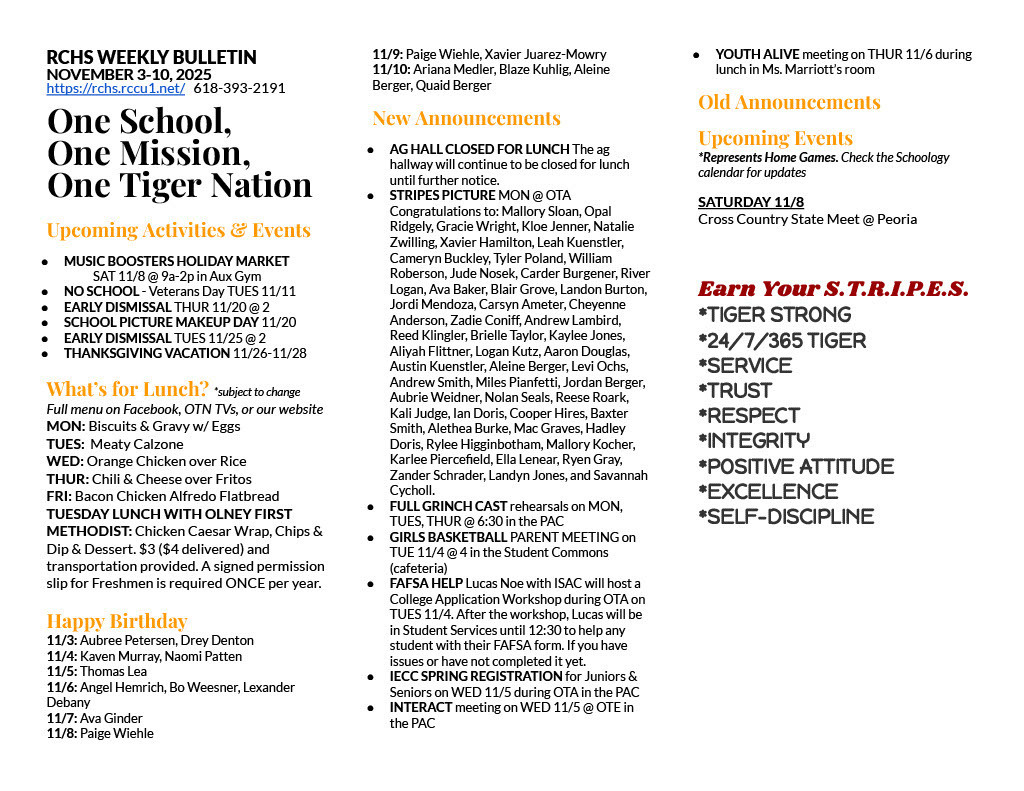 RCHS Weekly Bulletin for 11/3-11/10