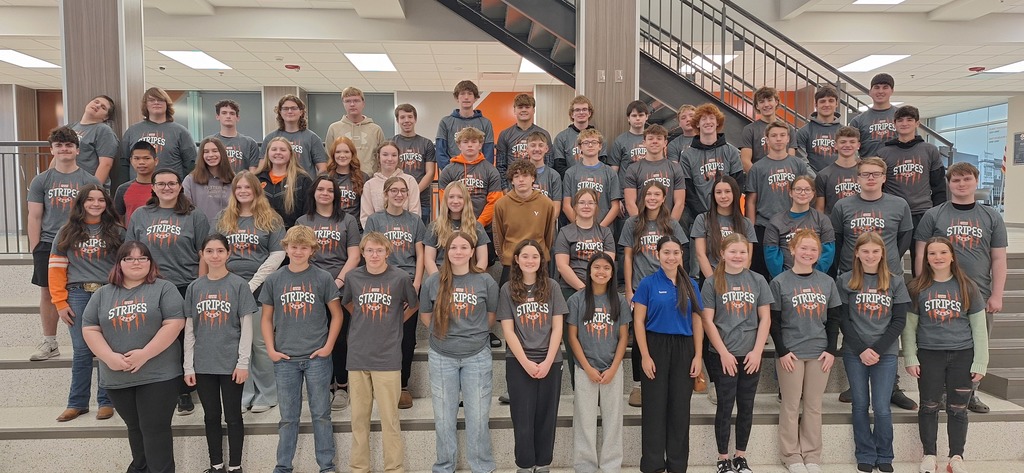 Congratulations to the Richland County High School S.T.R.I.P.E.S. winners for November 2025. These students excel in one or more areas of achievement for Service, Trust, Respect, Integrity, Positive attitude, Excellence and Self-Discipline. (Pictured left to right) First Row: Angel Hemrich, Zofia Hundley, Jared Weidner, Aiden-Rice Sensney, Sayge Mason, AnnaLynn Doguet, Ezha Biyok, Summer Downen, Clara Williams, Carly Seiler, Kyleigh Cazel, and Korynn Snider. Second Row: Abbiegail Ochs, Emma Gilreath, Aliza Weitkamp, Aleah Wiegel, Ethel Zuber, Katelyn Allen, Tregan Dunham, Callista Ridgely, Briley Kocher, Savannah Reft, Carly Zuber, Leyton Jenner and Ian Broussard. Third Row: Justin Ryden, Reese Roark, Kaitlin Kocher, Kennedy Knox, Kaydee Newby, Sophia Grove, Mattey Sanders, Braxtin Thomas, Holden Ginder, Lucas Painter, Preston Harmon, Simon Buchanan, Brody Preavler, and Brody Snyder. Fourth Row: Tristen Teets, Kane Shewmake, Cory Everingham, Brody Lynn, Jordan Berger, Connor Grove, Truman Ridgely, Hudson Kuhn, Ridge Meadows, Kayden Swinson, Lelin McVaigh, Grayson Sterchi, Quenton Mormont, and Mattux Hart. Not pictured: Ally Burke, Brody Peavler, Carson Fox, Jereme Higginbotham, Karmyn Zumbahlen, Katelynn Cuddy, Levi Rudolphi, Miles Coats, and Shawn Humes. Thank you to the 2025-26 Sponsors for making their recognition possible: Blank's Insurance, Color Your World, Infiniti Strength & Performance, Joe's Pizza, State Farm, Citizen's National Bank of Albion - Olney Banking Center, Runyon Insurance Agency, Trust Bank, MAC Plastics, Illinois Gas Company, Walmart DC #6059, Rude Wealth Advisory, Fit by G, Prairie Farms, First National Bank in Olney, and the students and faculty of the RCHS Shirt Shop.