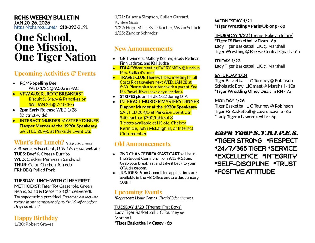 RCHS Weekly Bulletin updates