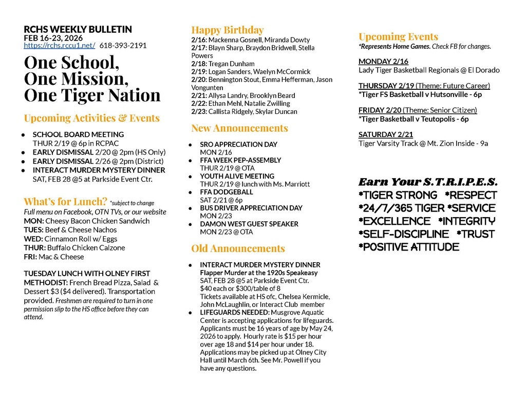 2/16-2/23/26 Weekly Bulletin