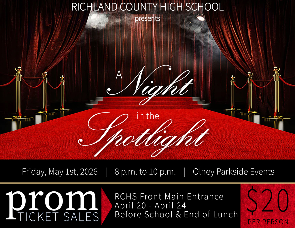 Prom ticket sales from April 20 - 24th at $20 each