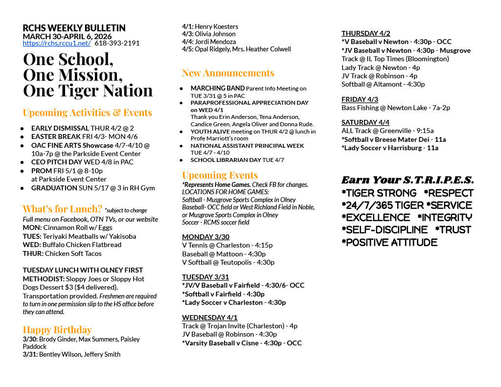 3/30-4/6 RCHS Weekly Bulletin