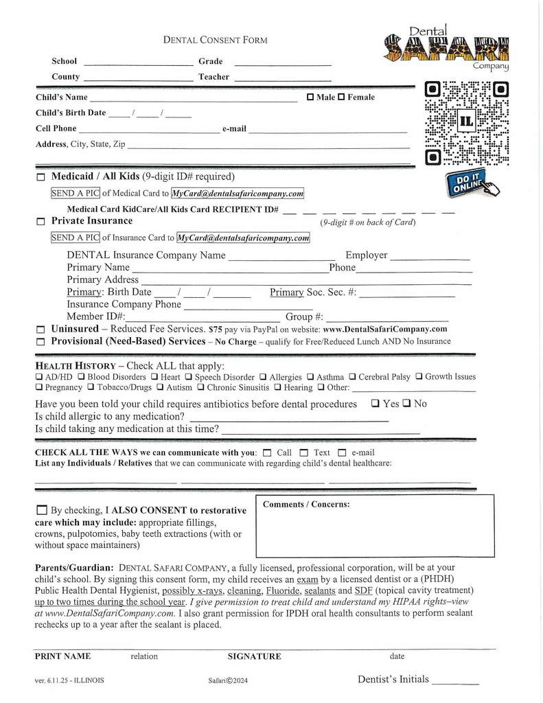 Dental Safari consent form