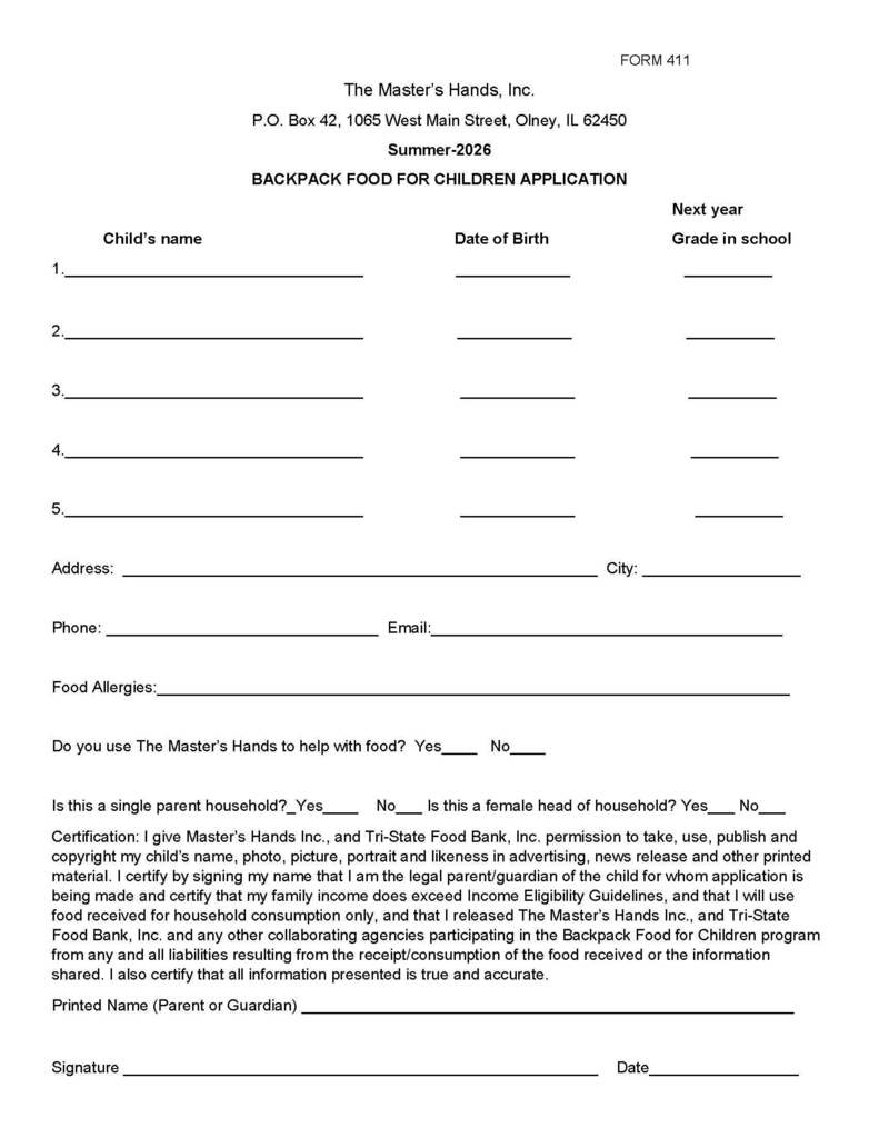 Summer Backpack Forms