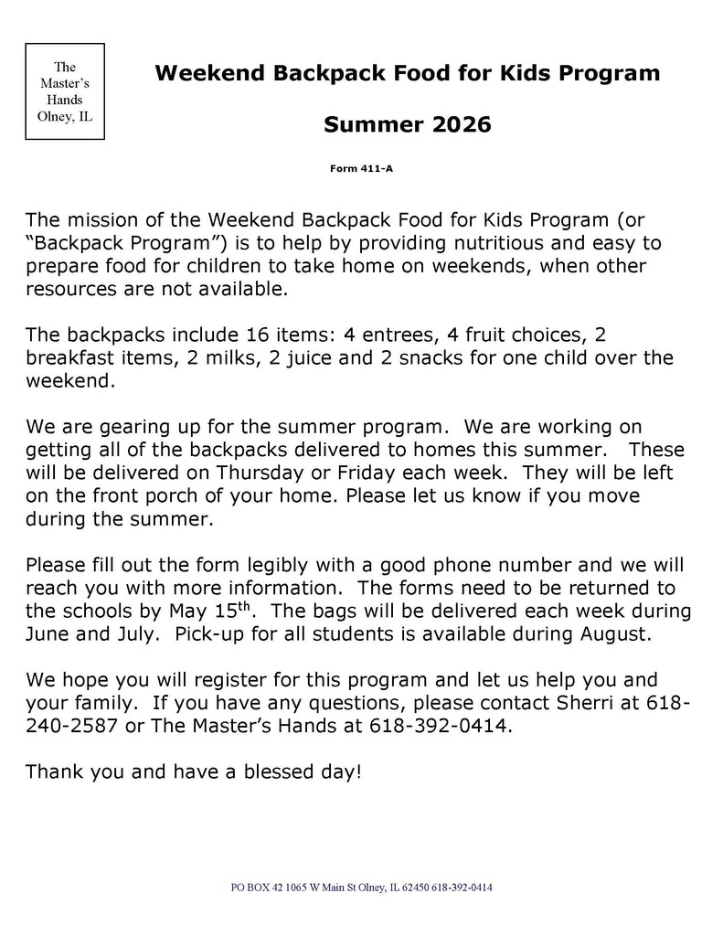 Summer Backpack Forms