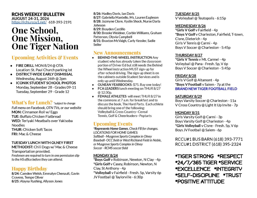 RCHS Weekly Bulletin 8/24-8/31