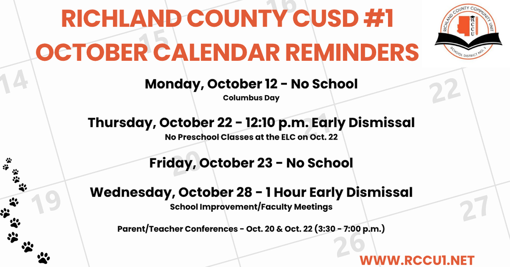 Early Dismissal Reminder for October