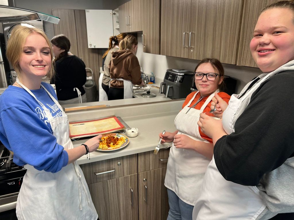 Mrs. West's and Mrs. Kerr's Culinary I and Culinary II classes held a special competition with important visitors recently. The classes held a Chopped competition using MREs as the ingredients. Their dishes were then judged by members of the US Army. The students really seemed to enjoy the task and many of their dishes came out quite well!