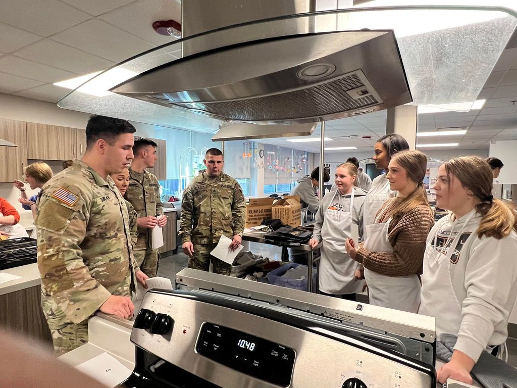 Mrs. West's and Mrs. Kerr's Culinary I and Culinary II classes held a special competition with important visitors recently. The classes held a Chopped competition using MREs as the ingredients. Their dishes were then judged by members of the US Army. The students really seemed to enjoy the task and many of their dishes came out quite well!