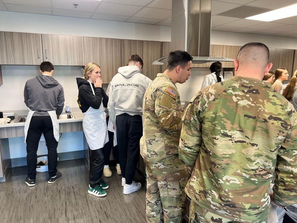 Mrs. West's and Mrs. Kerr's Culinary I and Culinary II classes held a special competition with important visitors recently. The classes held a Chopped competition using MREs as the ingredients. Their dishes were then judged by members of the US Army. The students really seemed to enjoy the task and many of their dishes came out quite well!