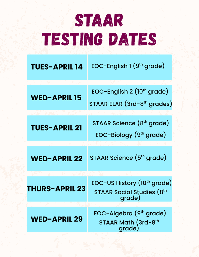 Updated STAAR dates