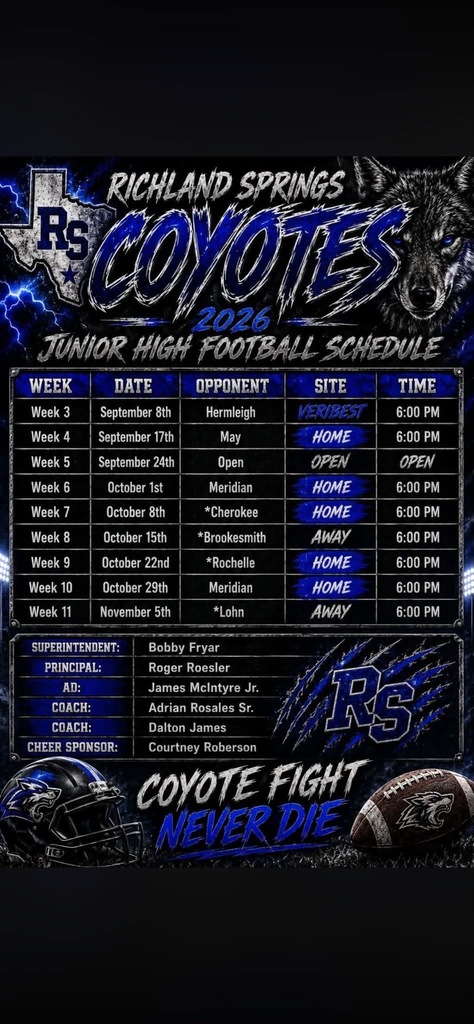 JH Football Schedule 2026