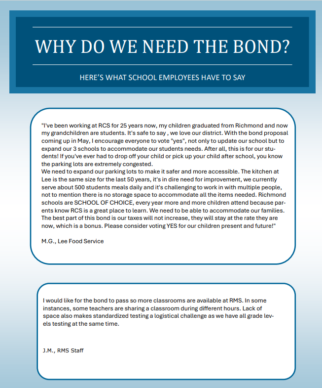 What Richmond Community Schools Staff are saying about the bond proposal!
