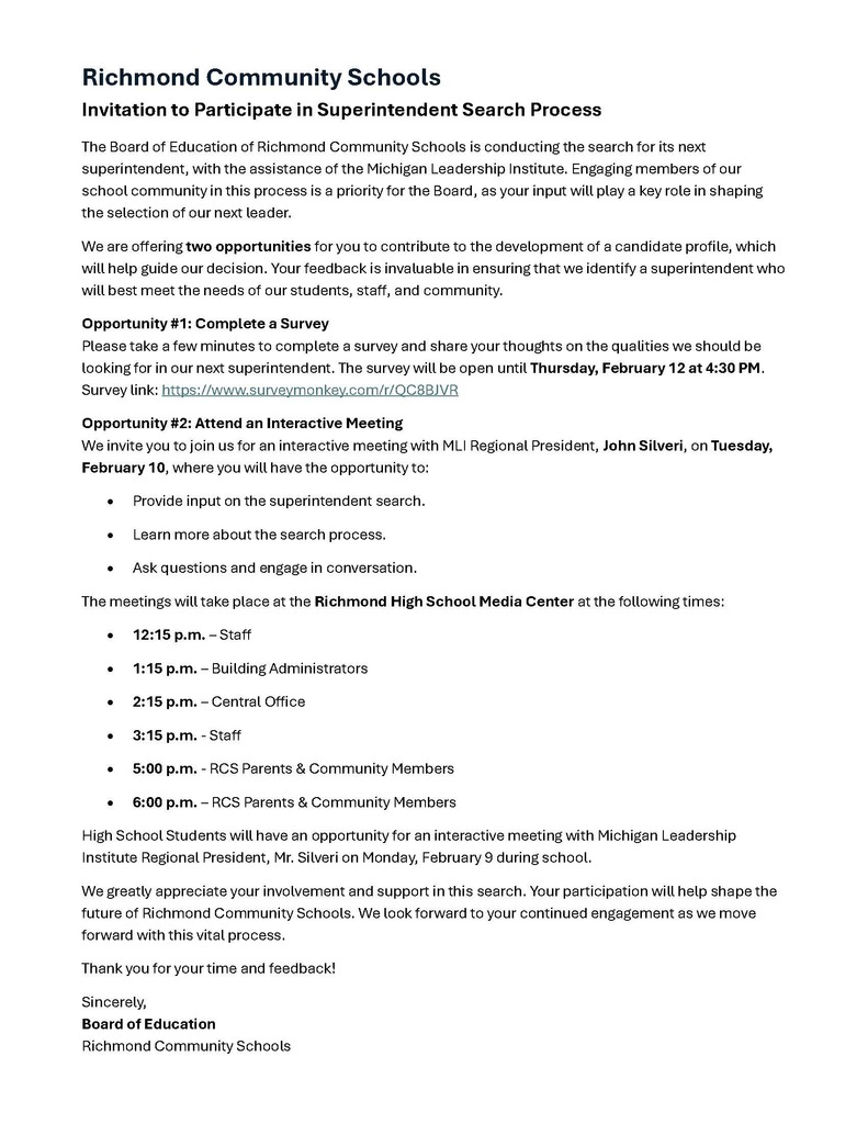 Richmond Stakeholder Invitation Feb