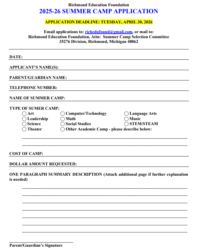 Summer Scholarship Application