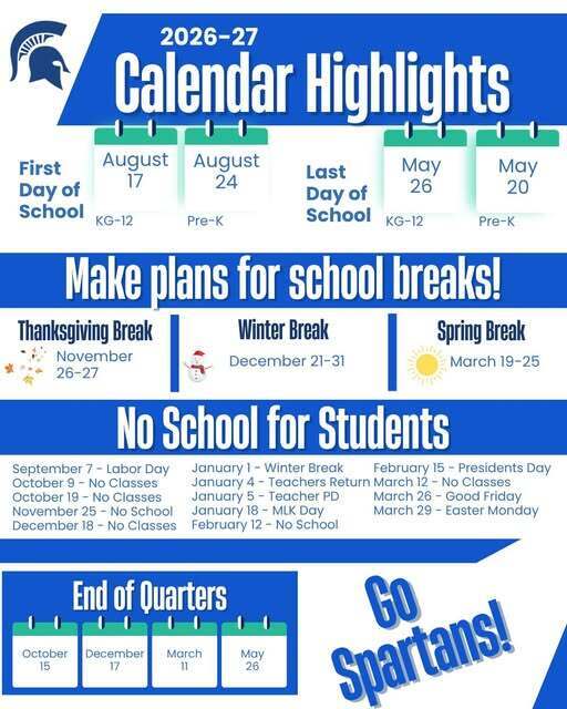 Calendar Highlights flyer for 2026-2027