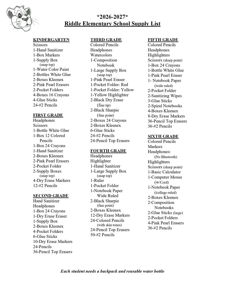 2026-27 Supply List