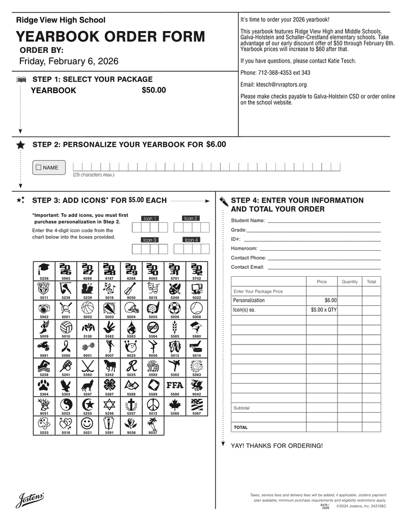 2026 Early Discount Order Form