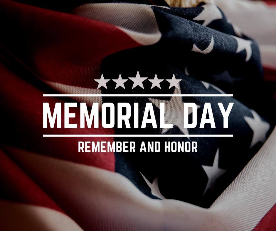 flag behind words Memorial Day, remember and honor
