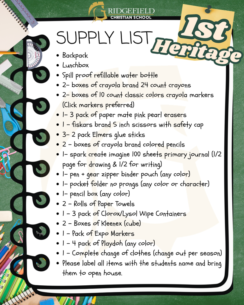 1st Heritage Supply List