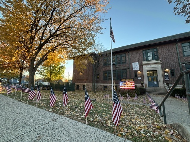 American Flags in Front of Lincoln School