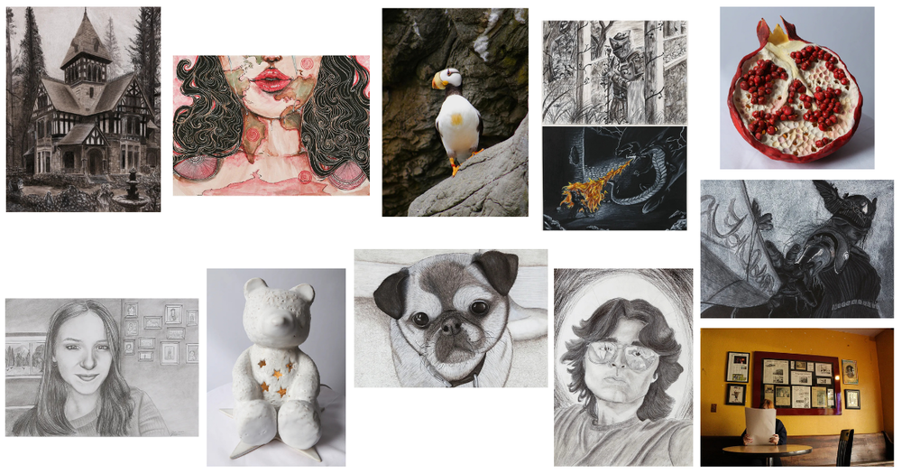 A collage showing the 11 pieces of art that were featured in the ESD 112 Art Show