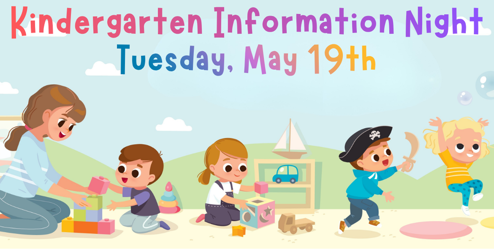 A graphic image showing kindergartners playing and learning