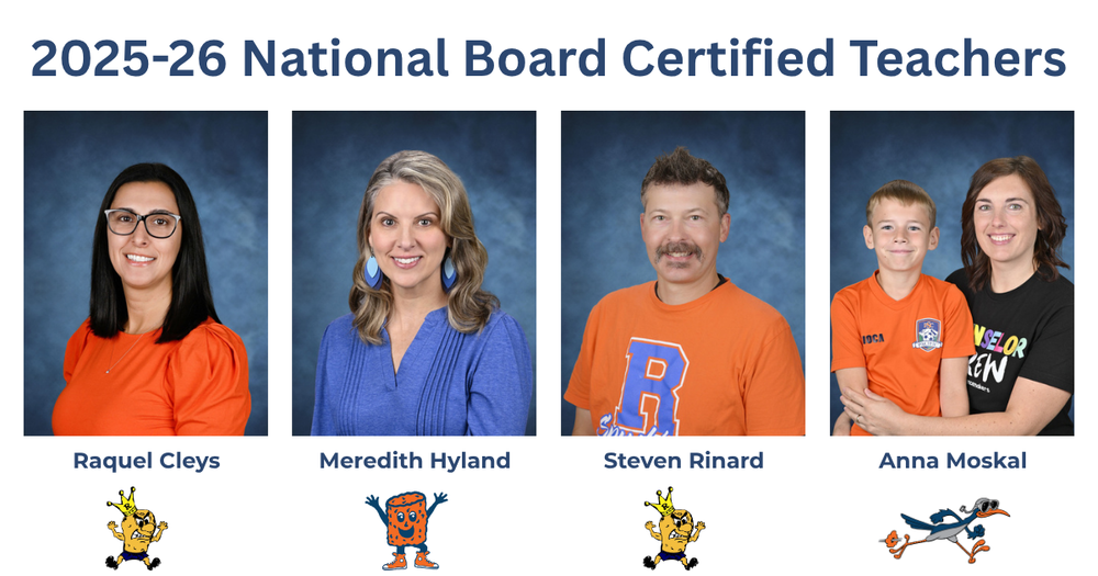 Pictures of 4 teachers who are  the 2025-26 National Board Certified Teachers