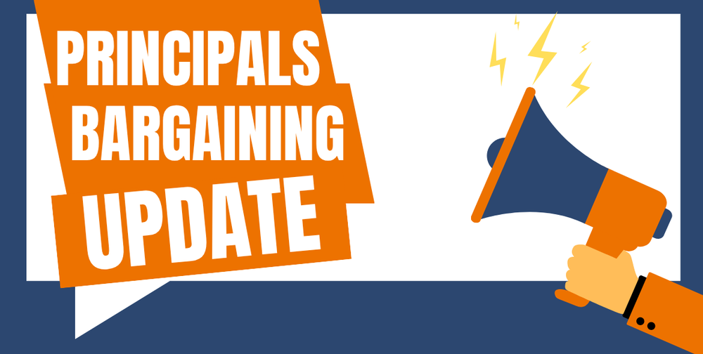 A graphic image of a bullhorn announcing "Principals Bargaining Update"