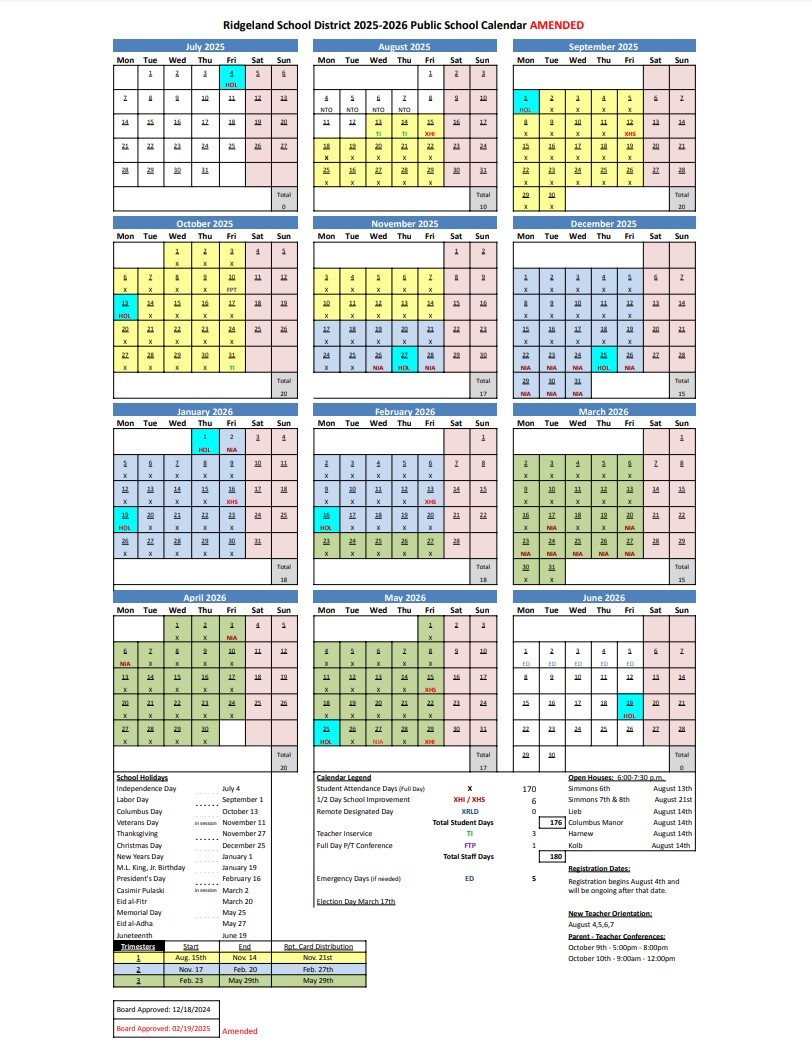 Amended 2025-2026 School Year Calendar | Columbus Manor ...