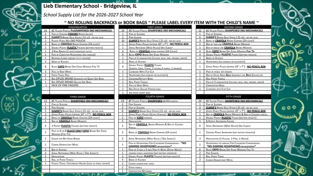 Supply List 26/27 School Year