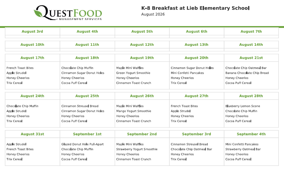 August Breakfast Menu