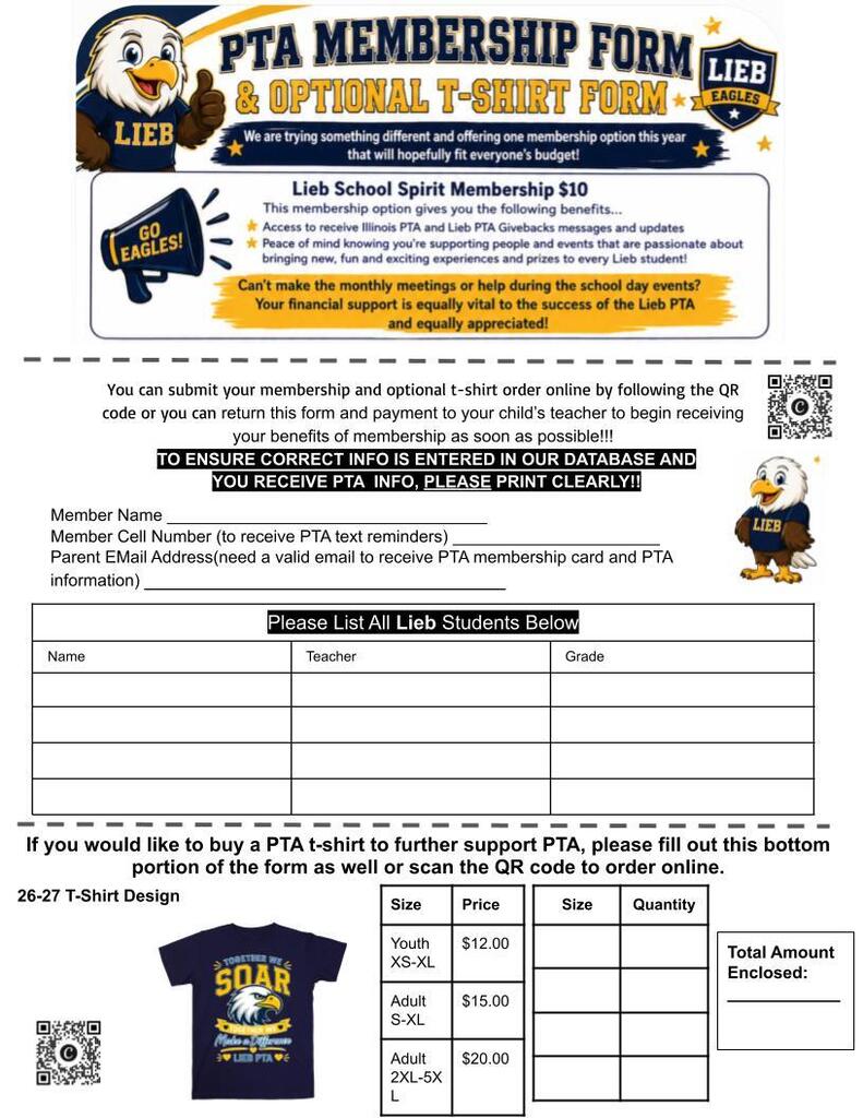 PTA T-shirt form