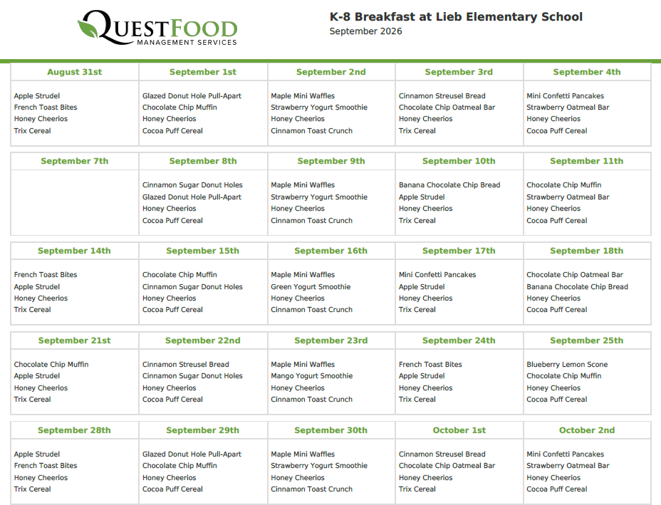 Sept Breakfast Menu