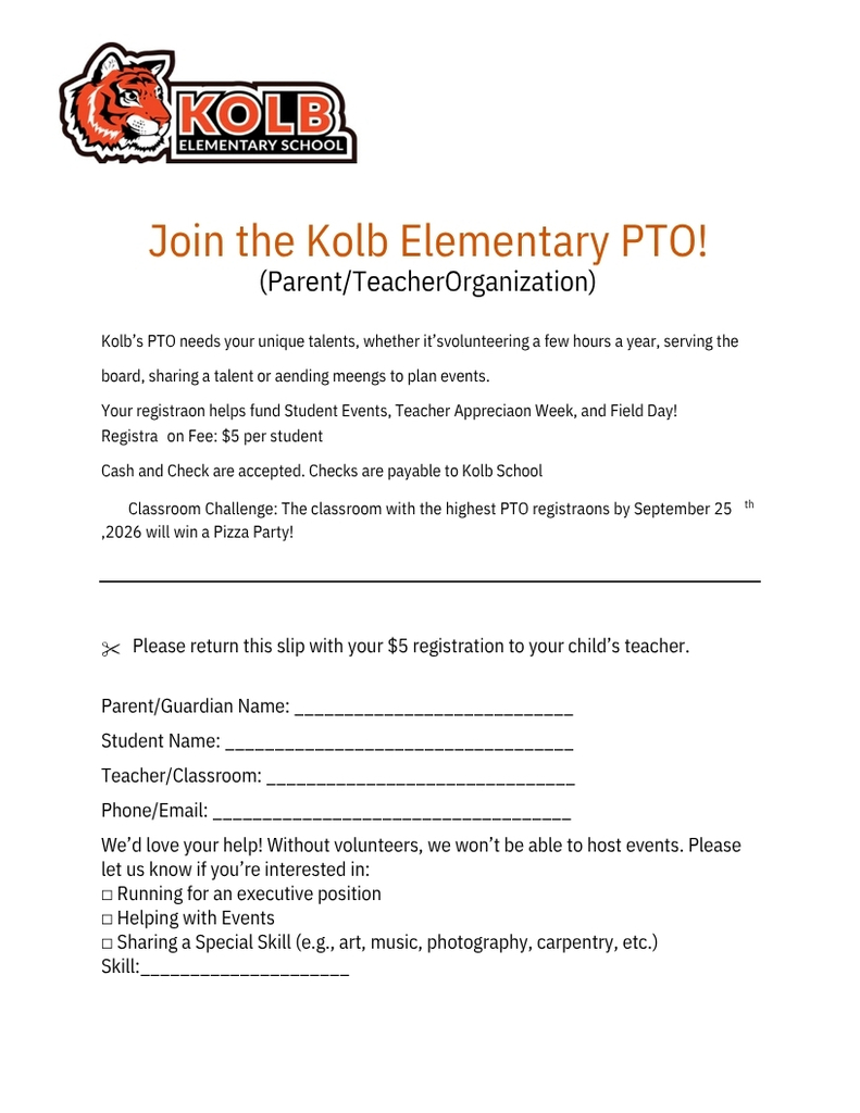 Kolb PTO registration form