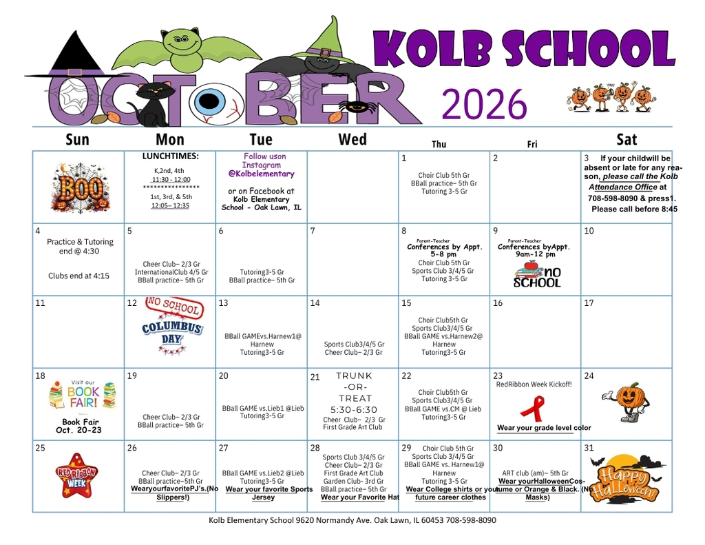 Kolb School October Calendar