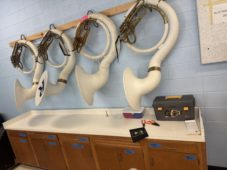 Tubas are hung