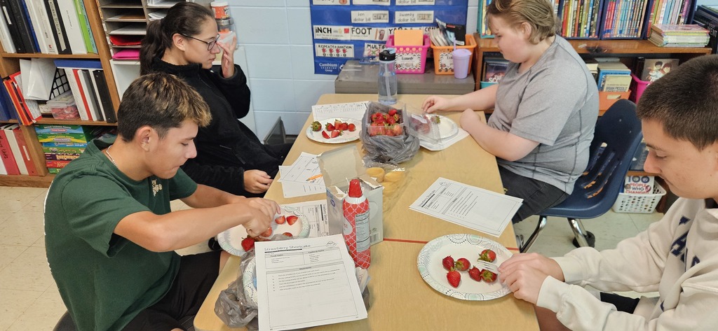 Students making strawberry shortcake.