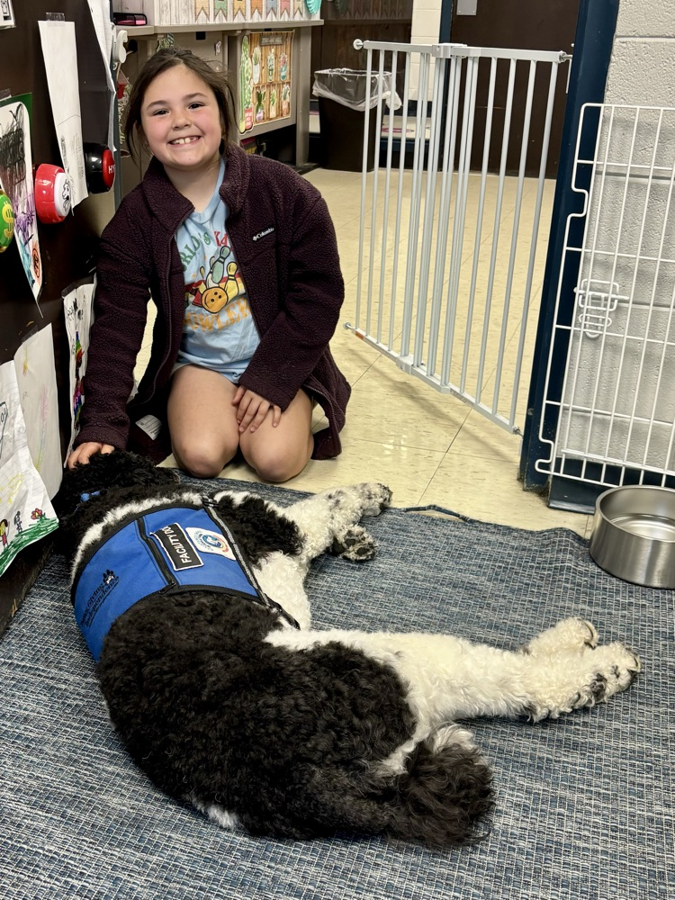 girl petting sleeping dog