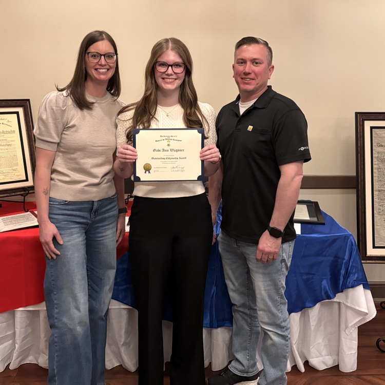 Sons of the American Revolution award winner Gabi Wagoner with her parents Jason and Emily  