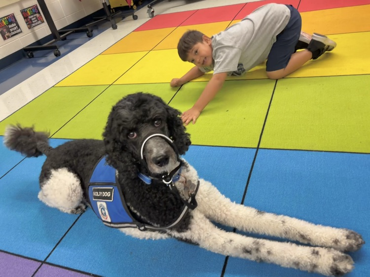 student with facility dog