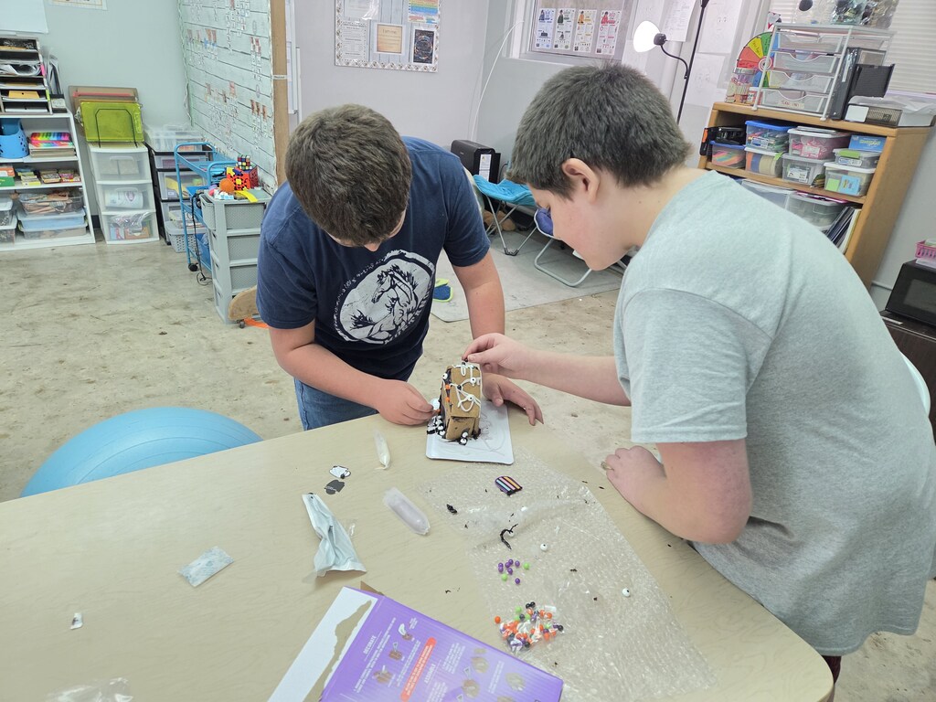 Students making a haunted house.