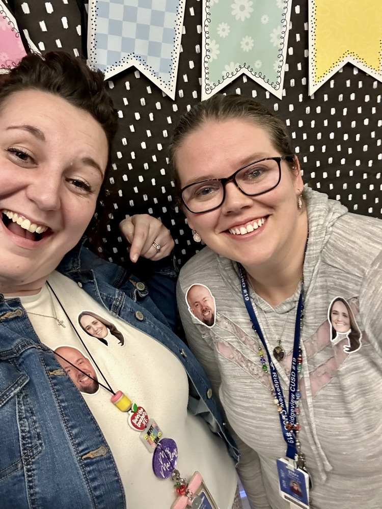 teachers wearing principals face stickers