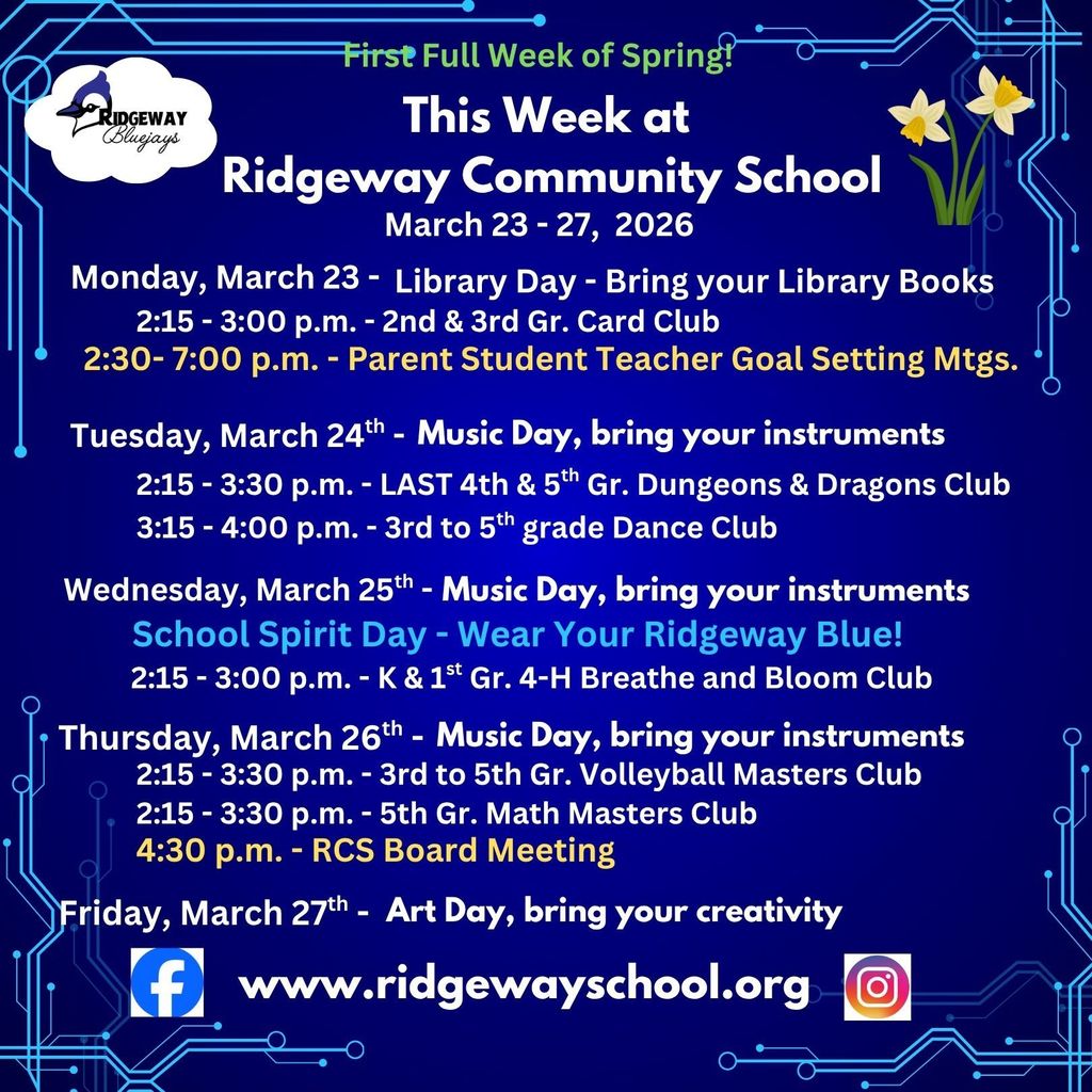 RCS Schedule for the week of March 23rd