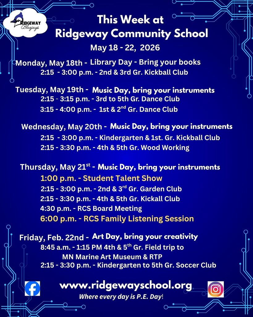 Updated Schedule for the week of May 18