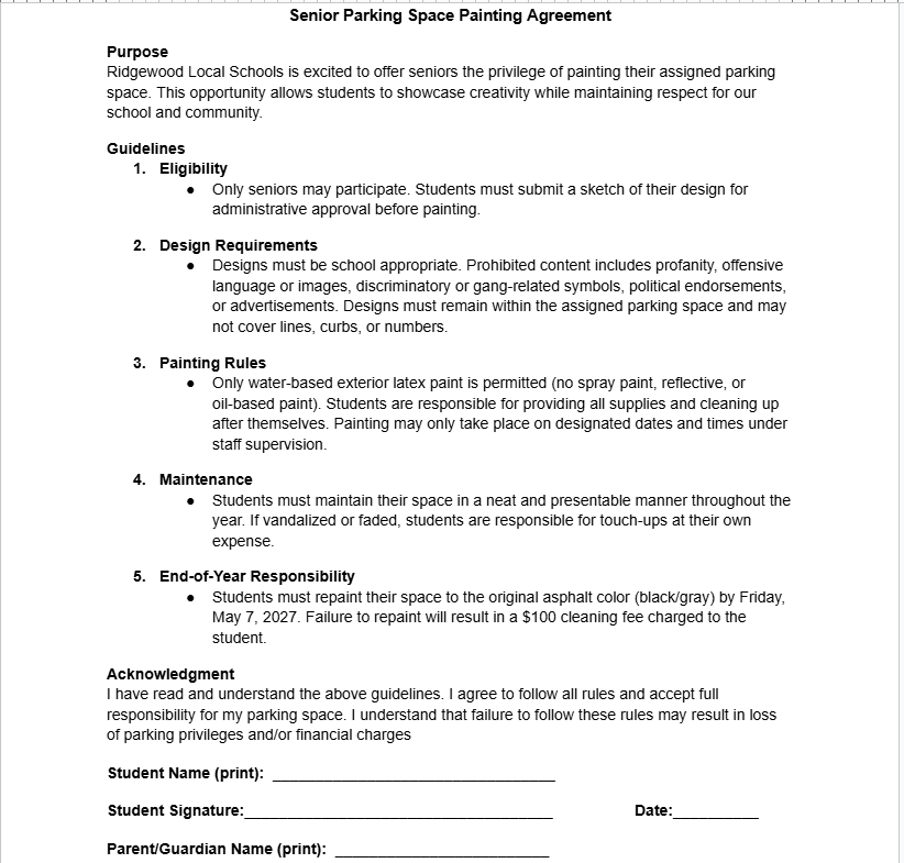 Senior Parking Space Painting Agreement