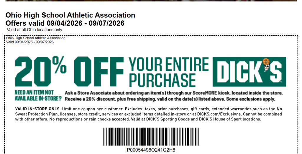 Dick's Sporting Goods 20% off 